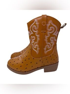 Pawz brown western cowgirl embroidered boots zip close girls size 12 NWT